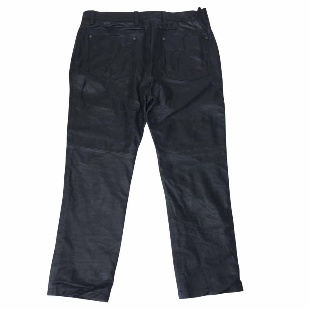リューグーレザーズ パンチドホール 牛革 レザー 5ポケット パンツ ブラック系 34【中古】
