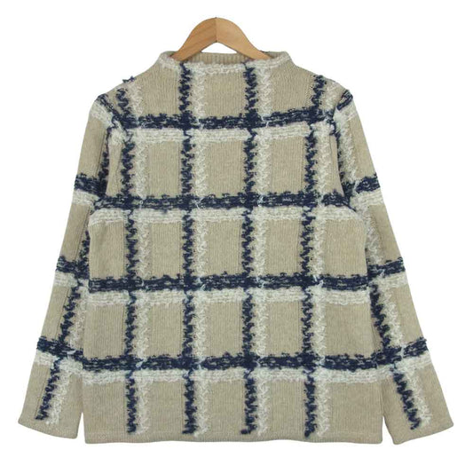 Aquascutum アクアスキュータム 1265555-83 ボトルネック チェック ウール ニット セーター グレイッシュベージュ系【美品】【中古】