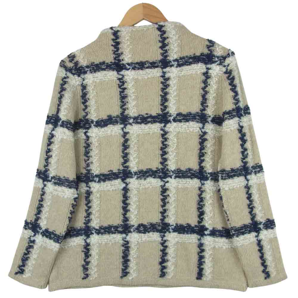 Aquascutum アクアスキュータム 1265555-83 ボトルネック チェック ウール ニット セーター グレイッシュベージュ系【美品】【中古】