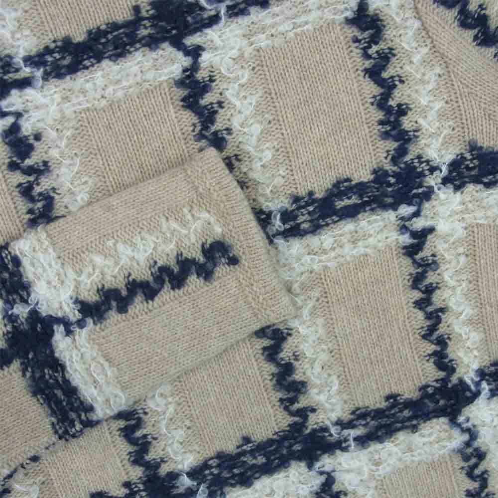 Aquascutum アクアスキュータム 1265555-83 ボトルネック チェック ウール ニット セーター グレイッシュベージュ系【美品】【中古】