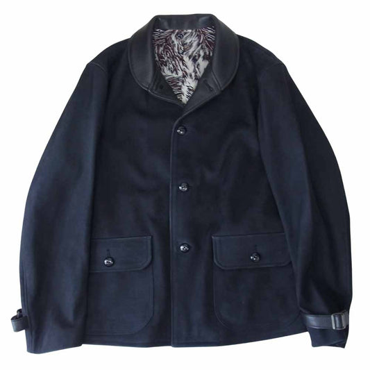 TENDERLOIN テンダーロイン T-NUBUCK JKT 裏地 ウルフ柄 ヌバック レザー ジャケット ブラック系 ダークネイビー系 S【中古】