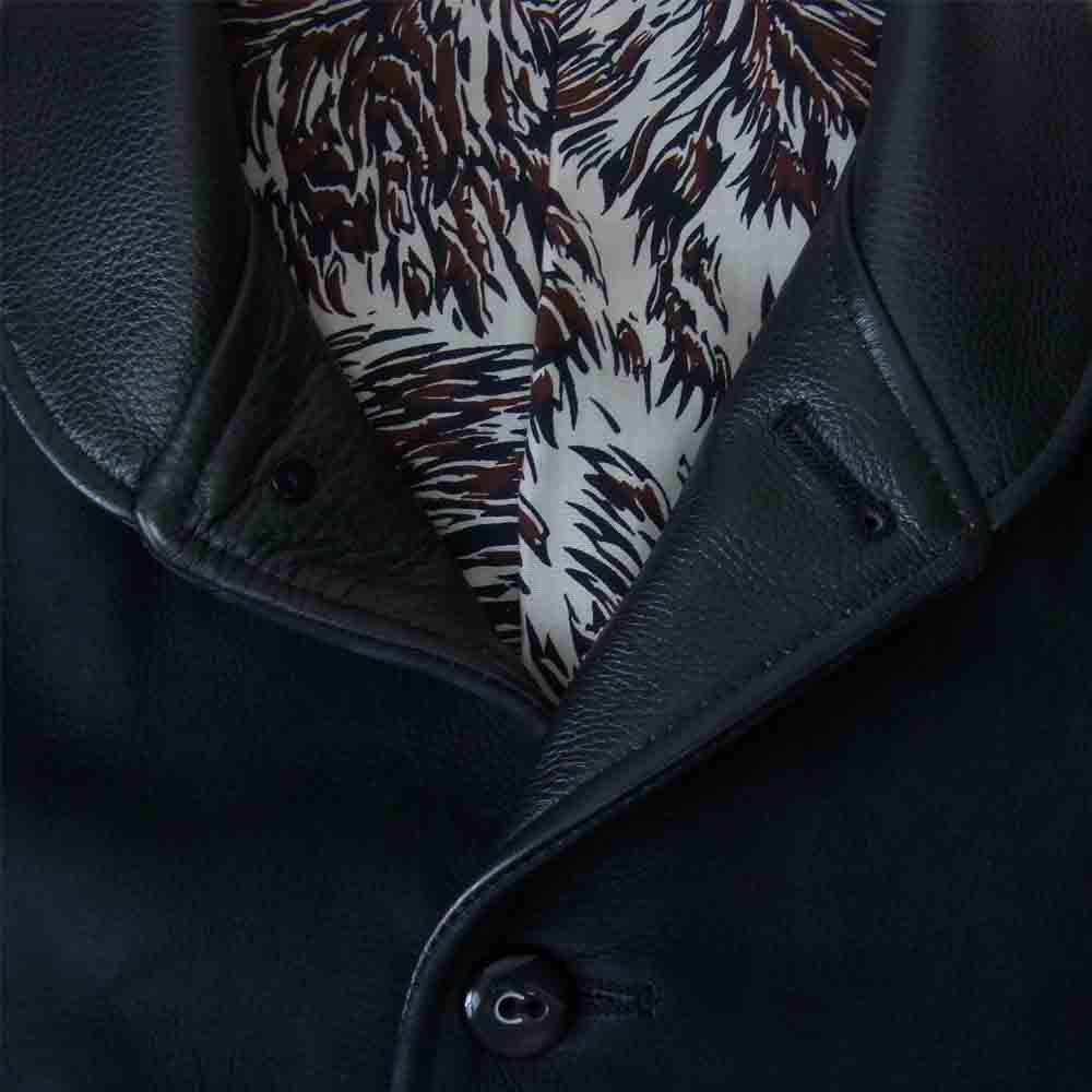 TENDERLOIN テンダーロイン T-NUBUCK JKT 裏地 ウルフ柄 ヌバック レザー ジャケット ブラック系 ダークネイビー系 S【中古】