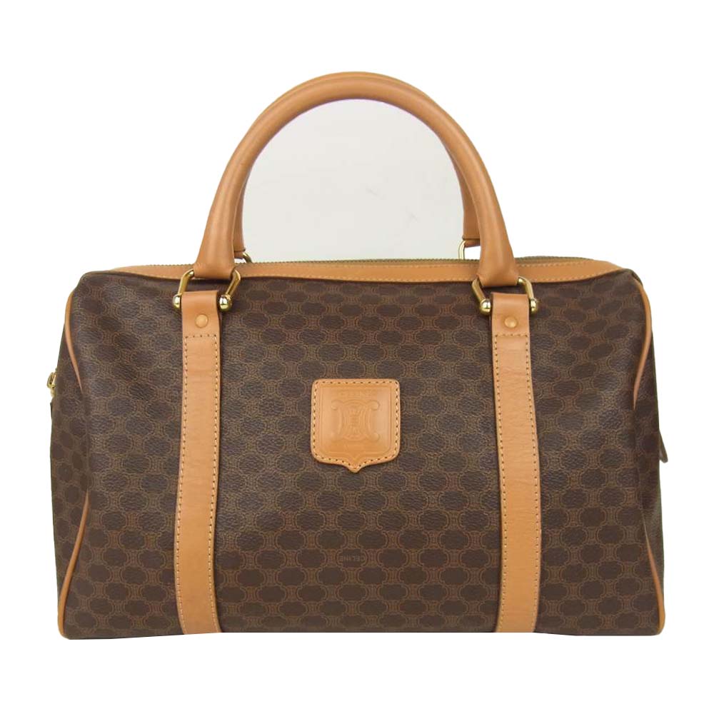CELINE セリーヌ マカダム ミニ ボストン ハンドバッグ ブラウン系【中古】
