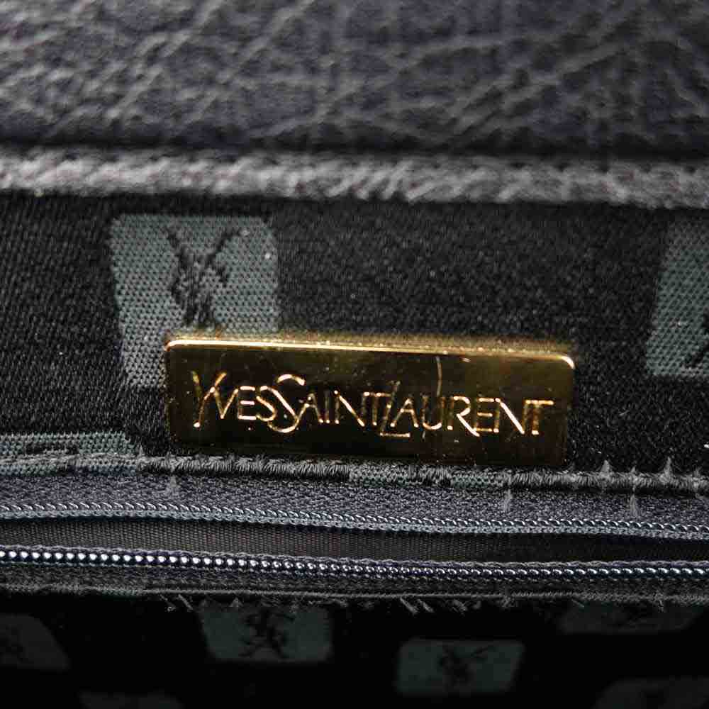 YVES SAINT LAURENT イヴサンローラン ヴィンテージ YSL ロゴ ステッチ ハンドバッグ ブラック系【中古】