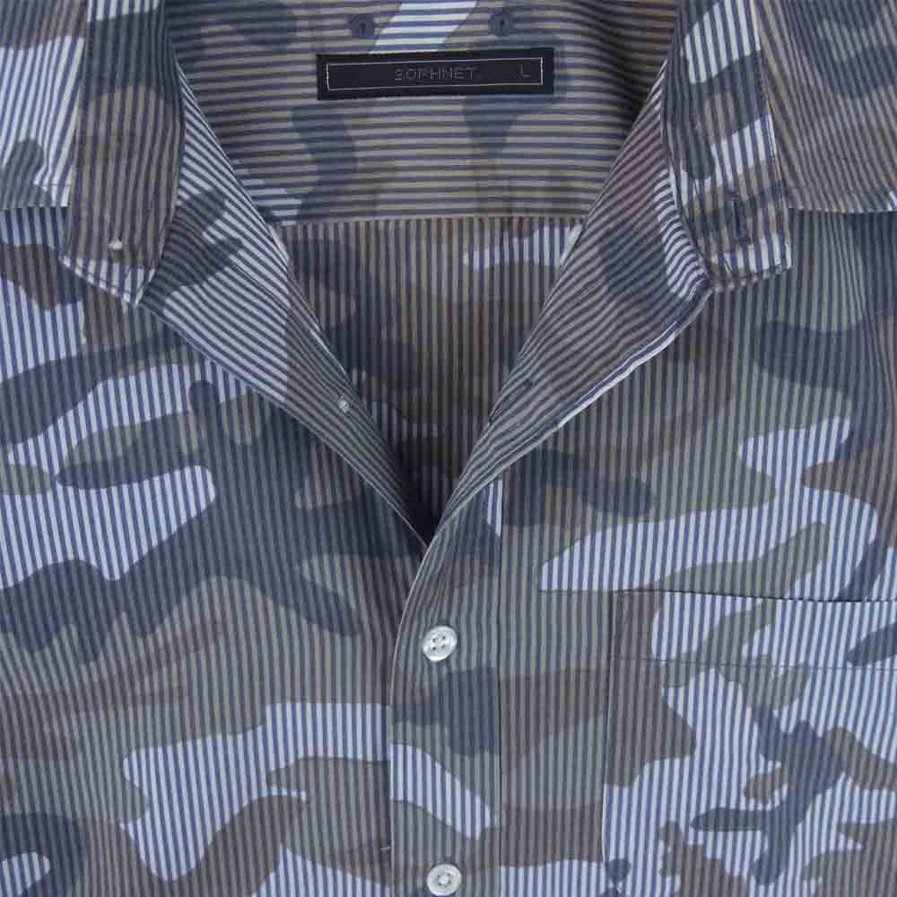 SOPH ソフ SOPH-160108 CAMOUFLAGE OVER PRINT B.D SHIRT カモ ボタンダウン 長袖 シャツ グレー系 L【中古】