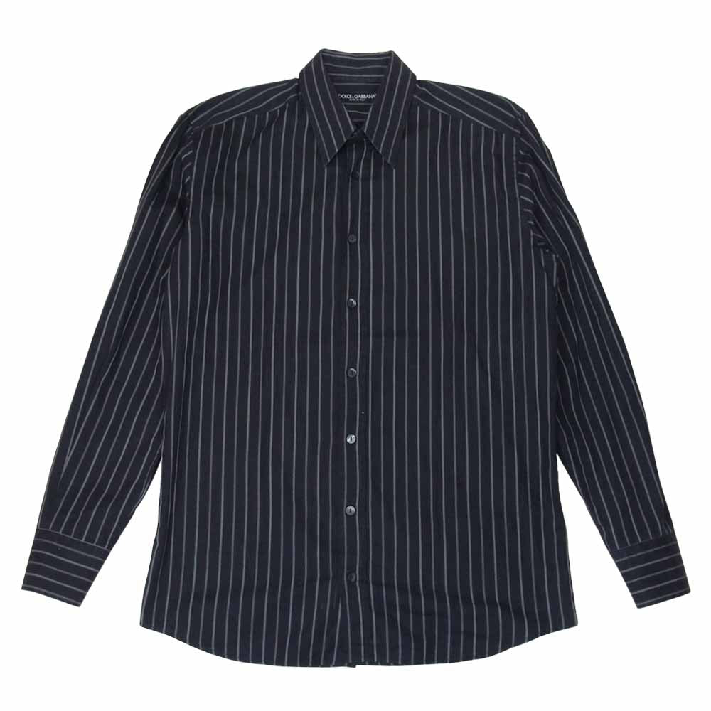 DOLCE&GABBANA ドルチェアンドガッバーナ ストライプ デザイン 長袖 シャツ ブラック系 40【中古】