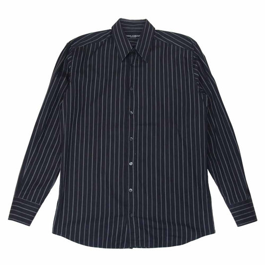 DOLCE&GABBANA ドルチェアンドガッバーナ ストライプ デザイン 長袖 シャツ ブラック系 40【中古】