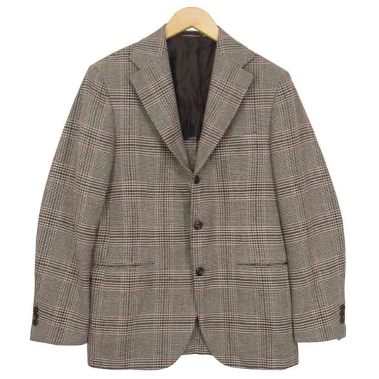 サルトリア NAPOLI イタリア製 シルク混 2B チェック テーラード ジャケット ブラウン系 サイズ表記無【中古】