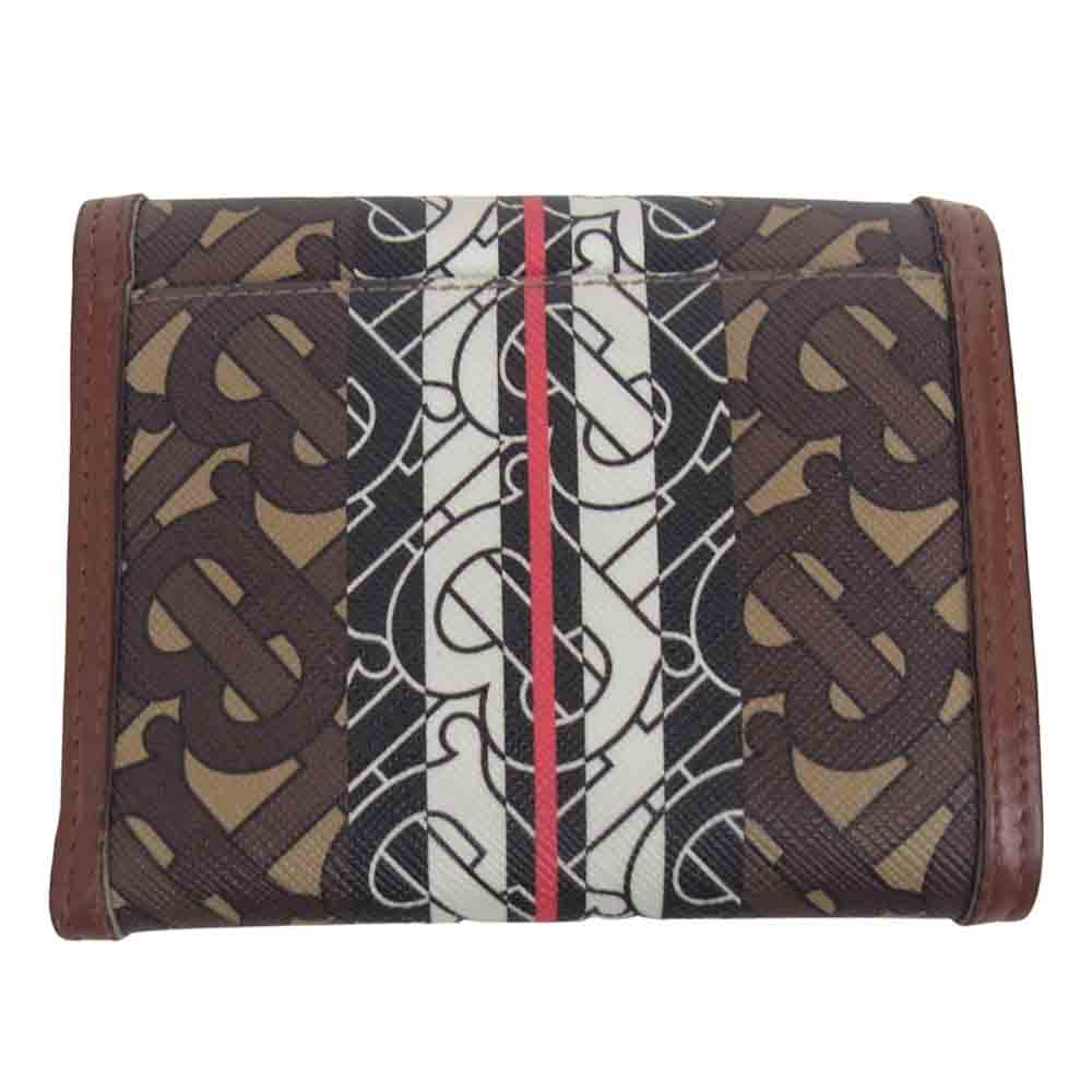 BURBERRY バーバリー TB モノグラム ストライプ キャンバス ウォレット 三つ折り財布 ブラウン系【中古】
