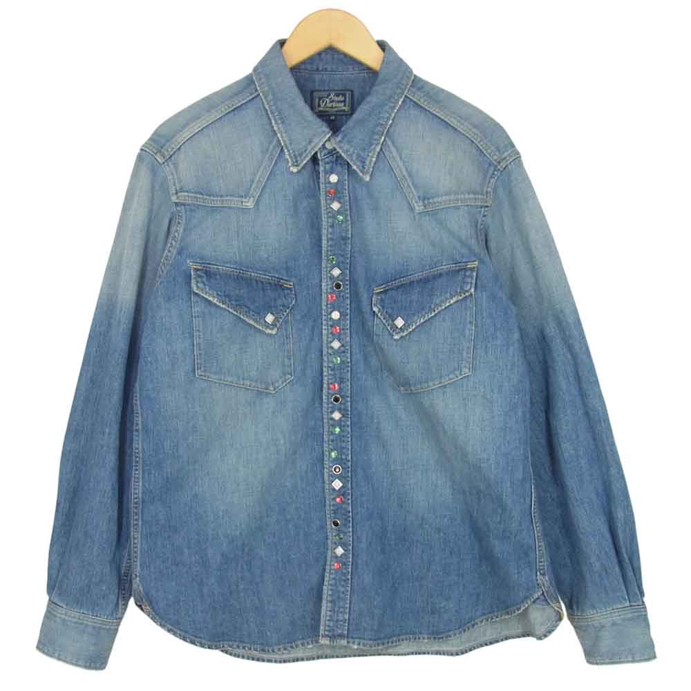 STUDIO D’ARTISAN ステュディオダルチザン エイジング加工 スタッズ デニム シャツ インディゴブルー系 44【中古】