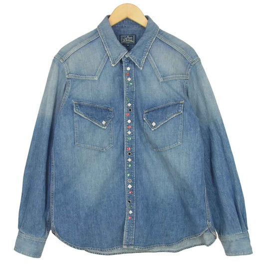 STUDIO D’ARTISAN ステュディオダルチザン エイジング加工 スタッズ デニム シャツ インディゴブルー系 44【中古】