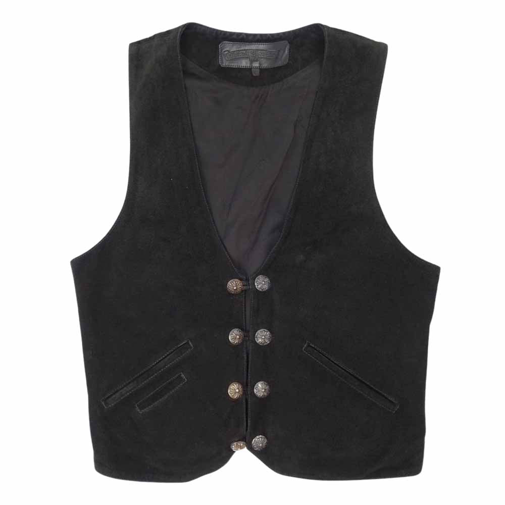 CHROME HEARTS クロムハーツ（原本無） 8B LNG BCK SUEDE クロスボール ボタン スエード ベスト ブラック系 L【中古】