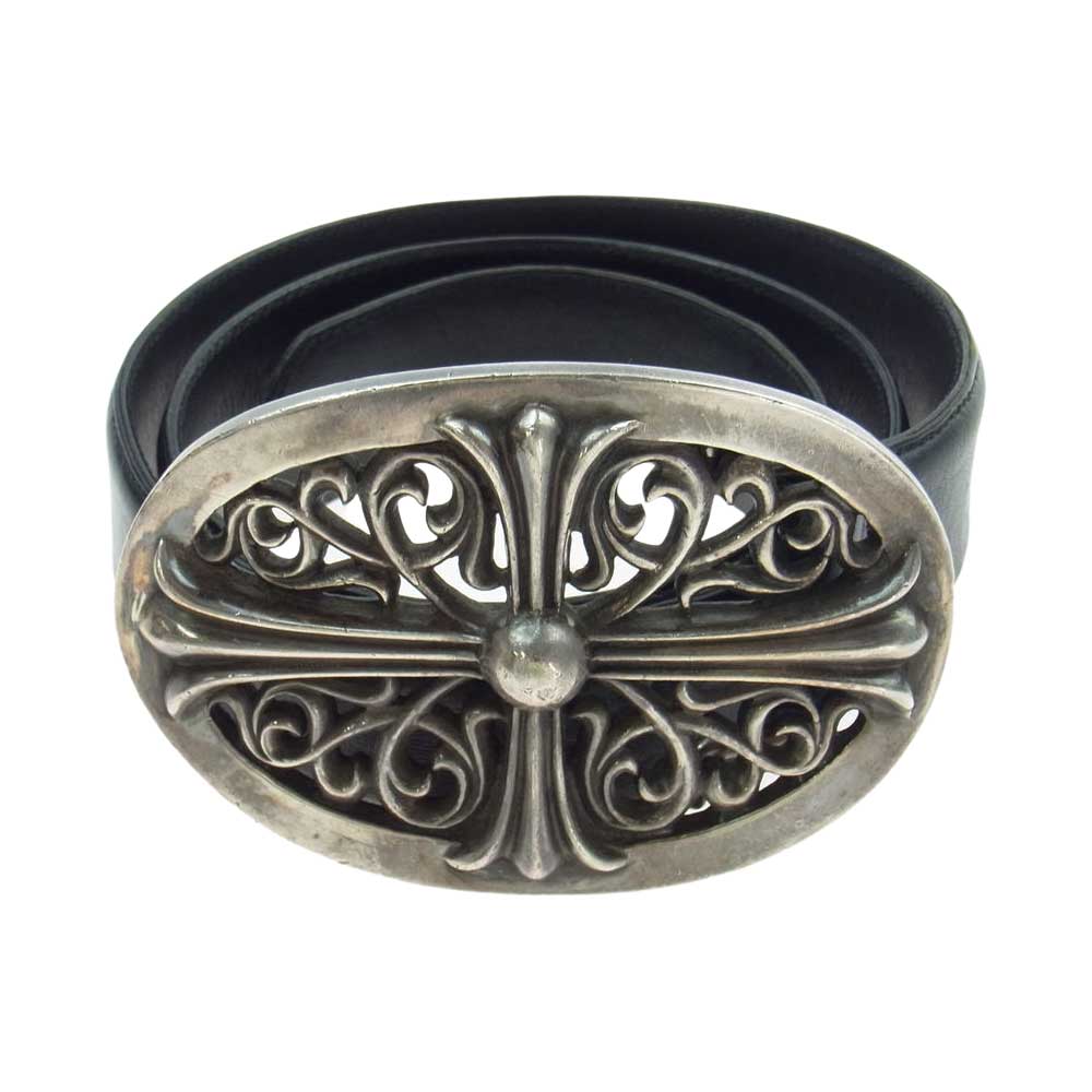 CHROME HEARTS クロムハーツ（原本無） BUCKL OVAL LG CROSS クラシック オーバルクロス ラージ バックル ベルト ブラック系【中古】
