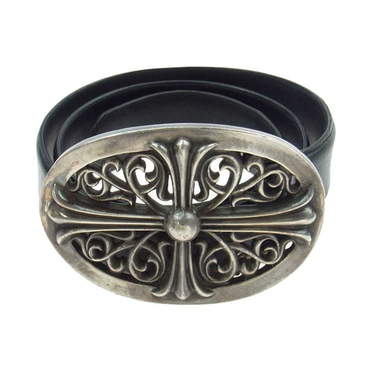 CHROME HEARTS クロムハーツ（原本無） BUCKL OVAL LG CROSS クラシック オーバルクロス ラージ バックル ベルト ブラック系【中古】