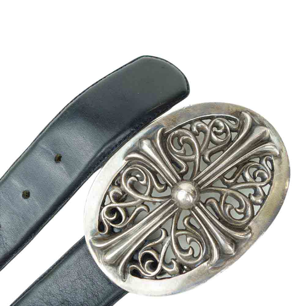 CHROME HEARTS クロムハーツ（原本無） BUCKL OVAL LG CROSS クラシック オーバルクロス ラージ バックル ベルト ブラック系【中古】