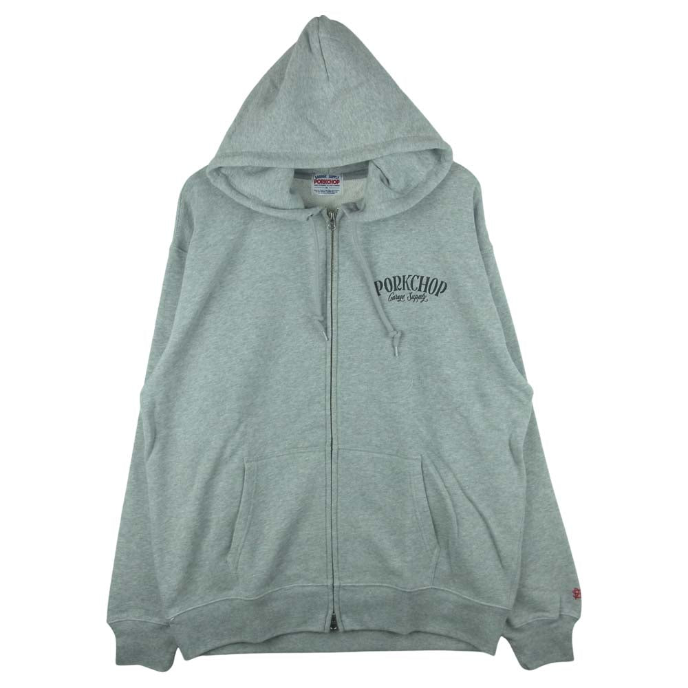 ポークチョップ GARAGE SUPPLY PORK BACK ZIP UP HOODIE ガレージ サプライ ジップ アップ パーカー グレー系 XL【極上美品】【中古】