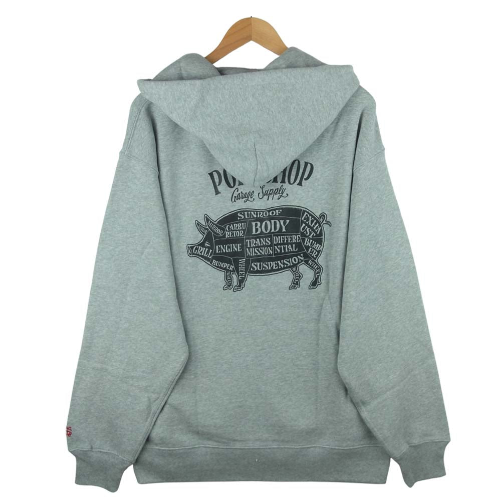 ポークチョップ GARAGE SUPPLY PORK BACK ZIP UP HOODIE ガレージ サプライ ジップ アップ パーカー グレー系 XL【極上美品】【中古】