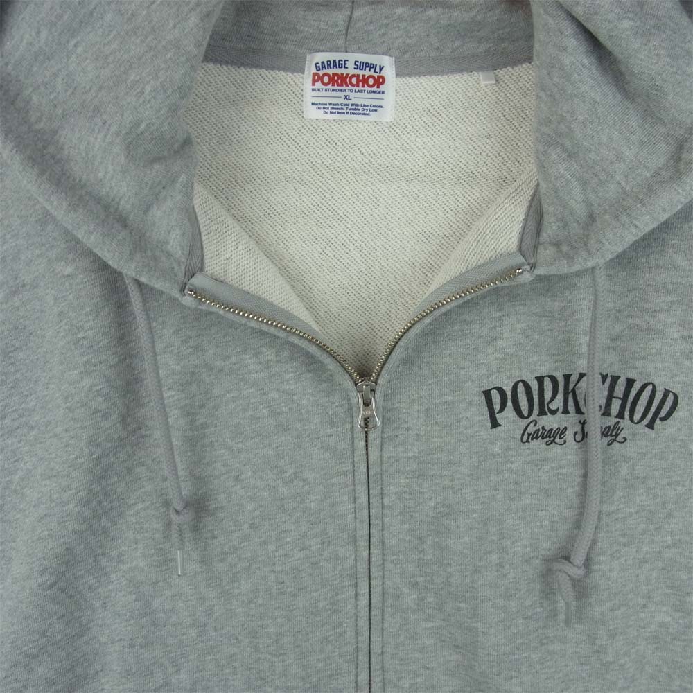 ポークチョップ GARAGE SUPPLY PORK BACK ZIP UP HOODIE ガレージ サプライ ジップ アップ パーカー グレー系 XL【極上美品】【中古】