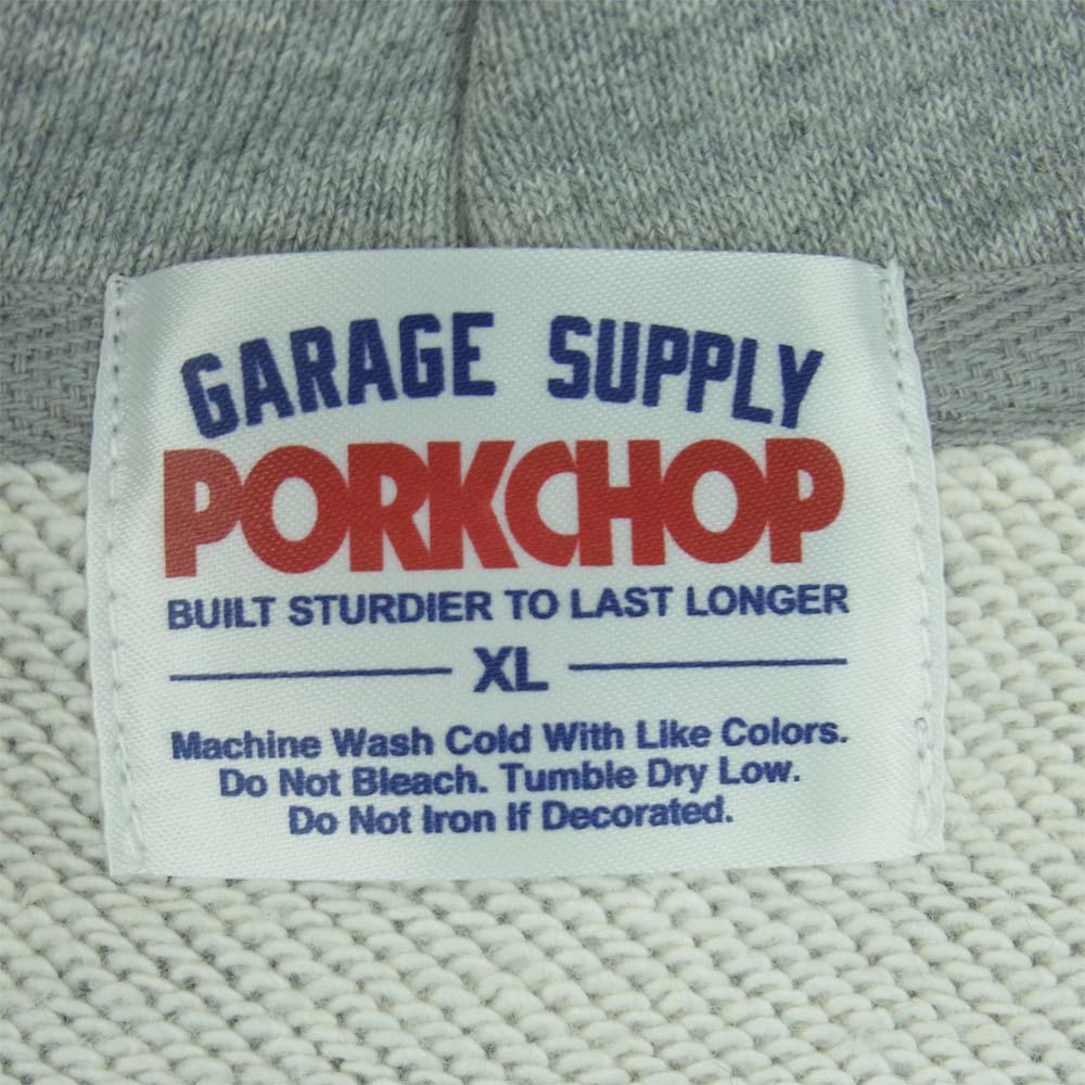 ポークチョップ GARAGE SUPPLY PORK BACK ZIP UP HOODIE ガレージ サプライ ジップ アップ パーカー グレー系 XL【極上美品】【中古】