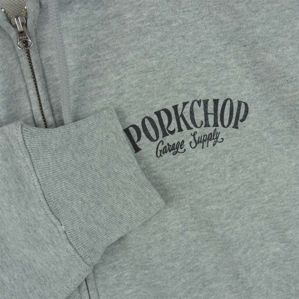 ポークチョップ GARAGE SUPPLY PORK BACK ZIP UP HOODIE ガレージ サプライ ジップ アップ パーカー グレー系 XL【極上美品】【中古】