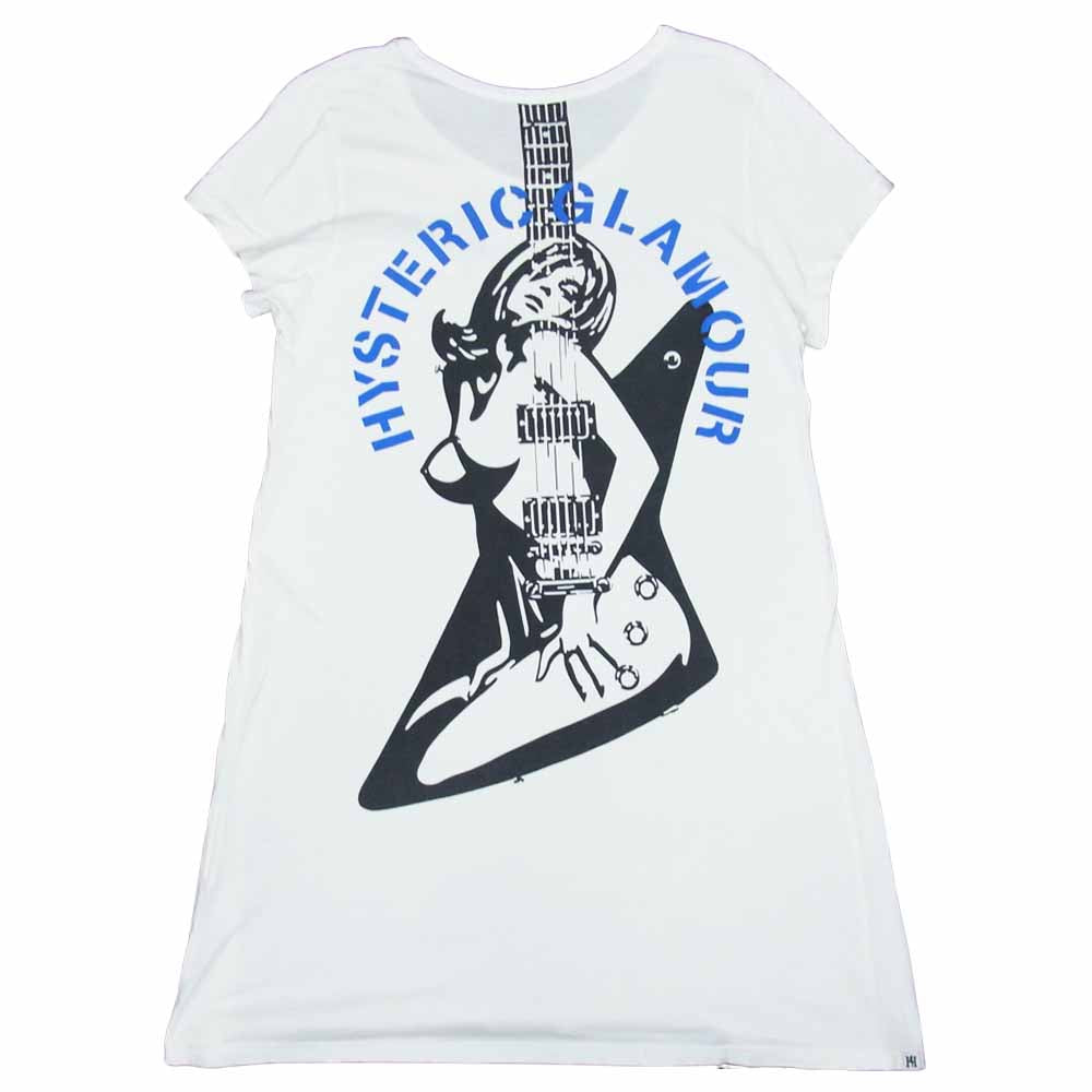 HYSTERIC GLAMOUR ヒステリックグラマー 0162CO02 HYSTERIC ROCK ロック ガールプリント 半袖 ワンピース Tシャツ ホワイト系 F【中古】
