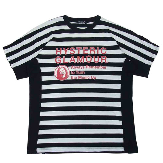 HYSTERIC GLAMOUR ヒステリックグラマー 20SS 02201CT28 MAKE ME SMILE ロゴ 半袖 Tシャツ ブラック系 ホワイト系 L【中古】