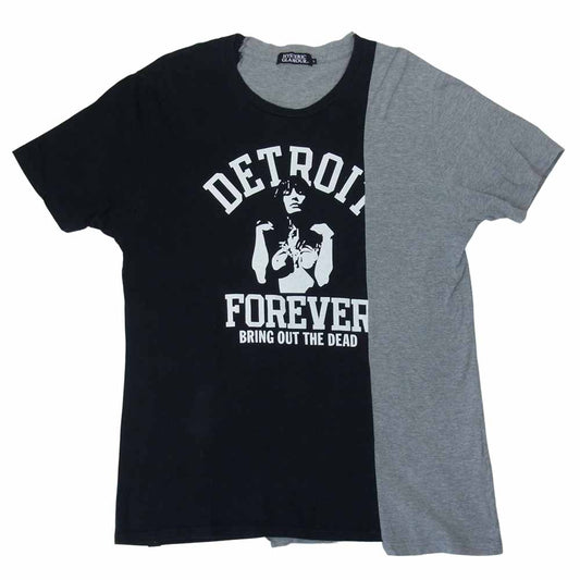HYSTERIC GLAMOUR ヒステリックグラマー 15SS 0251CT06 DETROIT FOREVER 切替 ロゴ 半袖 Tシャツ グレー系 ブラック系 L【中古】