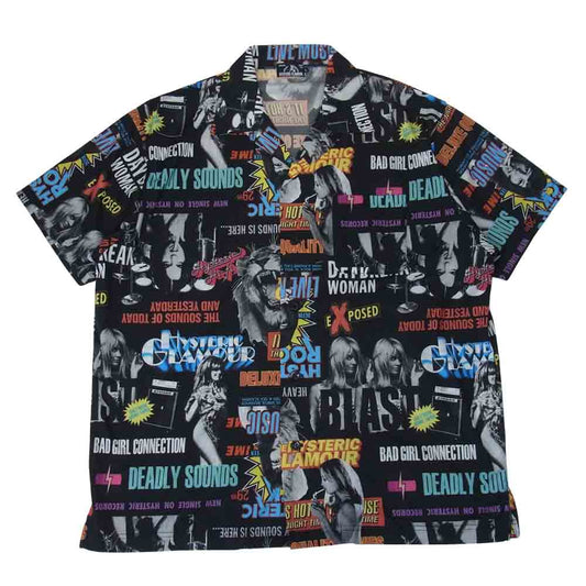 HYSTERIC GLAMOUR ヒステリックグラマー 17SS 02171CH01 HYS ROCK オープンカラー 半袖 開襟 シャツ ブラック系 L【中古】