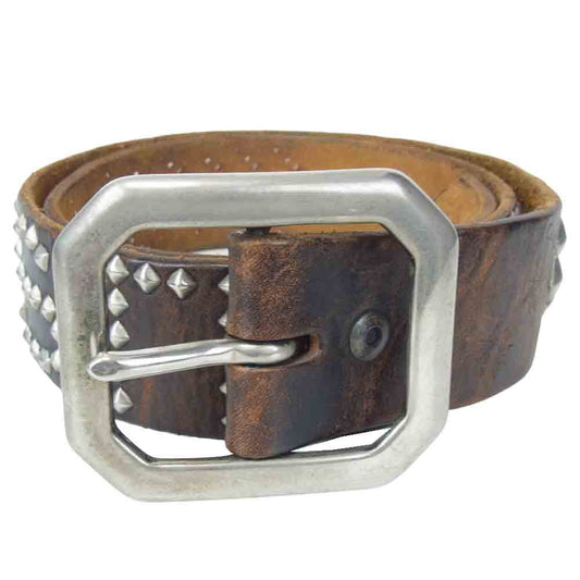 HYSTERIC GLAMOUR ヒステリックグラマー × OLD STUD オールド ロゴスタッズ レザー ベルト ブラウン系 M【中古】