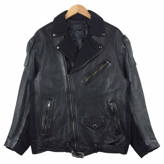 HYSTERIC GLAMOUR ヒステリックグラマー 01193LB01 FORWARD WITH BAD GIRL ラムレザー ユーズド加工 ダブルライダース デニム ジャケット ブラック系 FREE【中古】