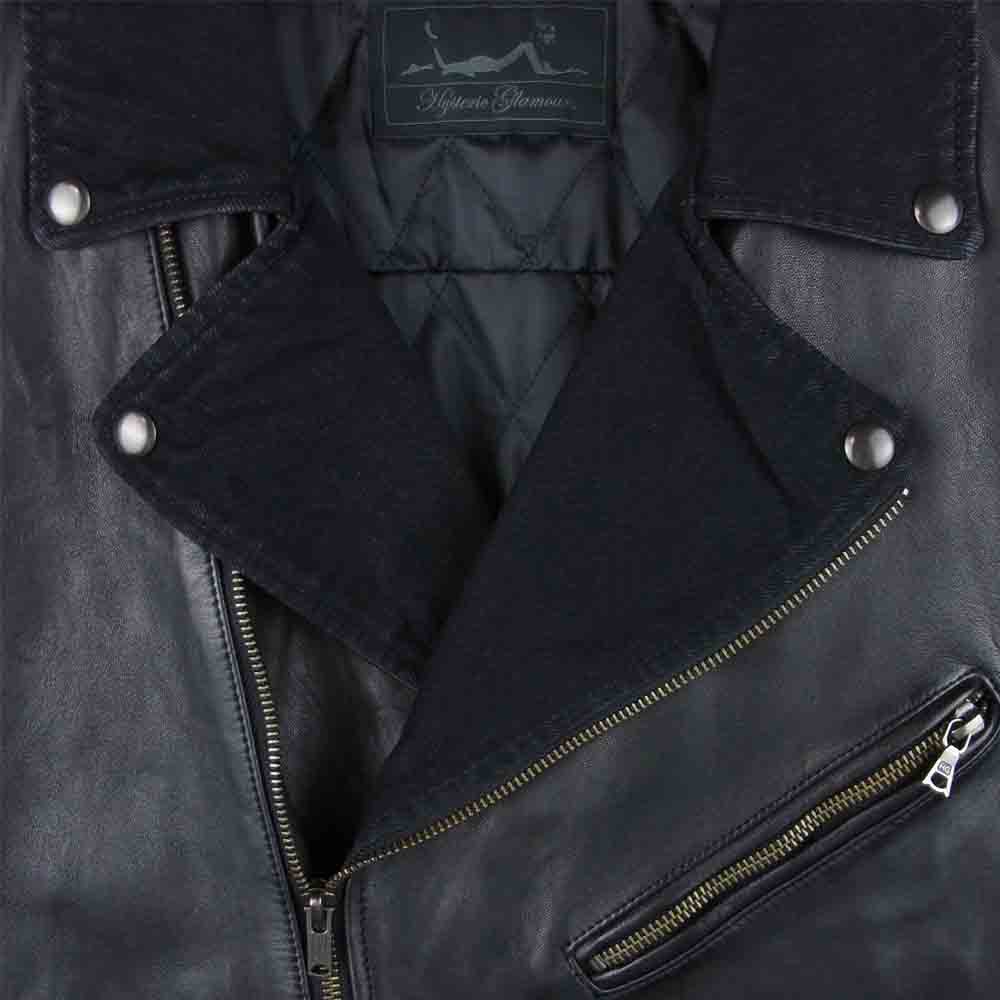HYSTERIC GLAMOUR ヒステリックグラマー 01193LB01 FORWARD WITH BAD GIRL ラムレザー ユーズド加工 ダブルライダース デニム ジャケット ブラック系 FREE【中古】