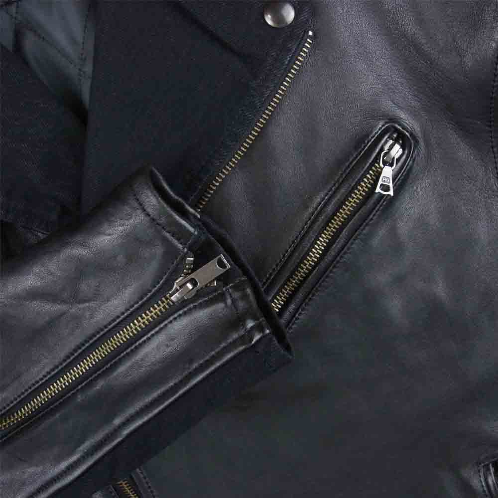 HYSTERIC GLAMOUR ヒステリックグラマー 01193LB01 FORWARD WITH BAD GIRL ラムレザー ユーズド加工 ダブルライダース デニム ジャケット ブラック系 FREE【中古】