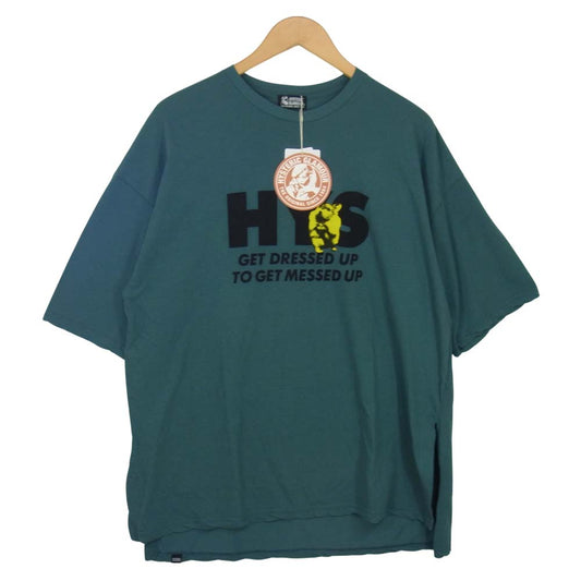 HYSTERIC GLAMOUR ヒステリックグラマー 01211CT09 GET DRESSED UP HYS ロゴ オーバーサイズ 半袖  Tシャツ グリーン系 FREE【新古品】【未使用】【中古】