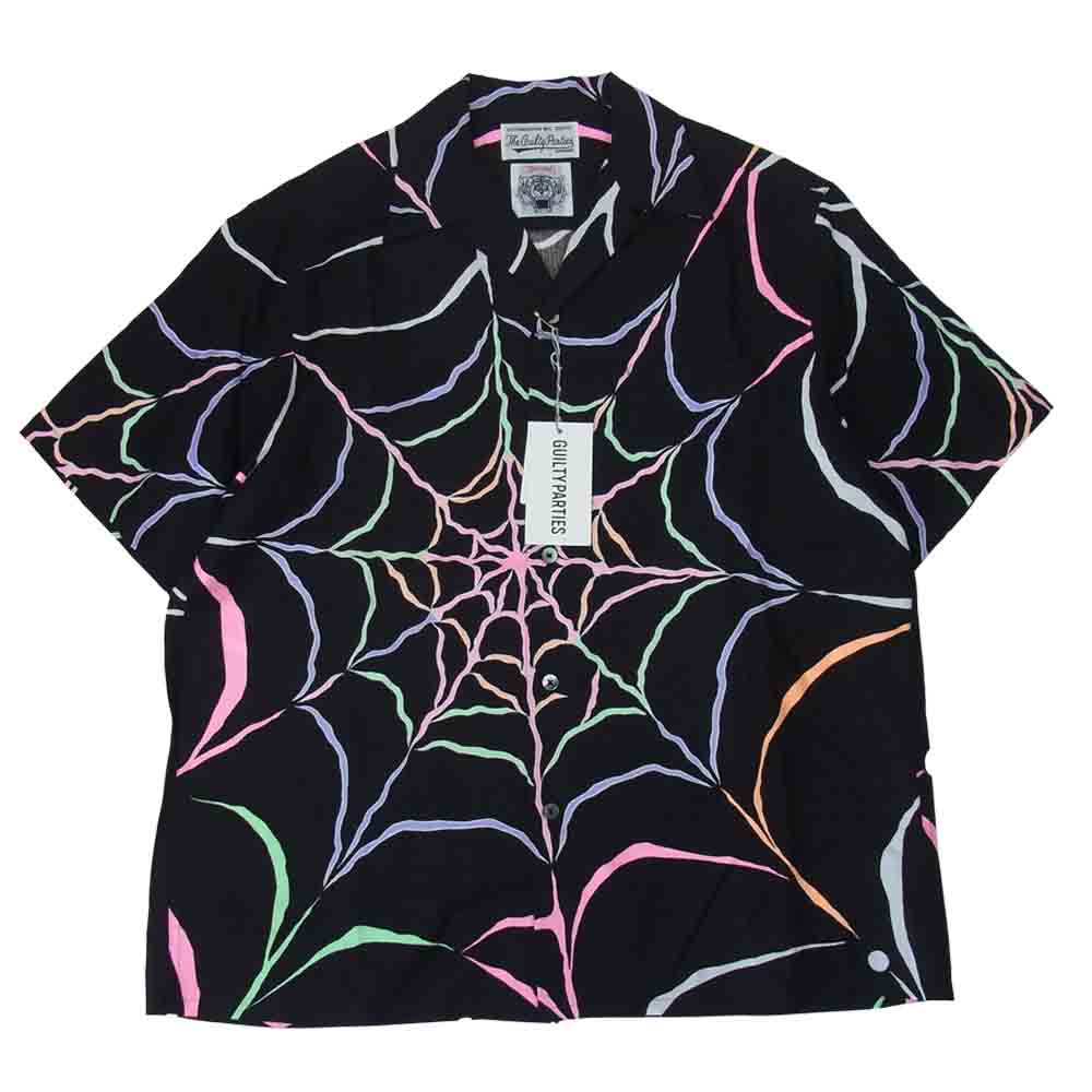 WACKO MARIA ワコマリア 21AW WOLFSHEAD WM-04 WOLF’S HEAD ウルフズヘッド スパイダーウェブ ハワイアンシャツ ブラック系 M【新古品】【未使用】【中古】