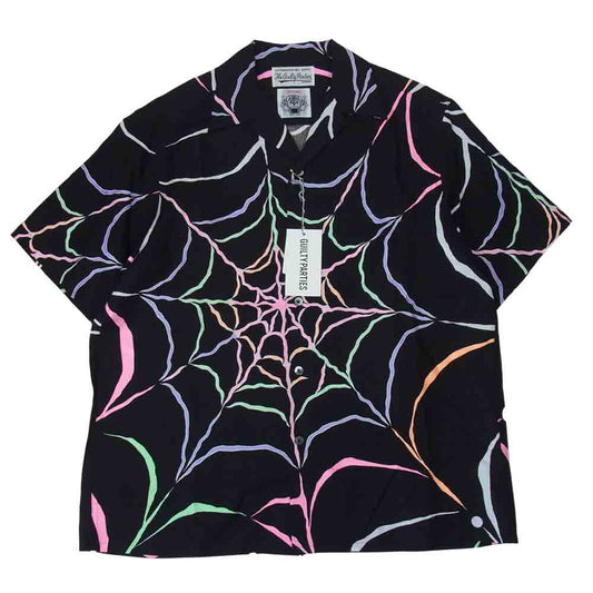 WACKO MARIA ワコマリア 21AW WOLFSHEAD WM-04 WOLF’S HEAD ウルフズヘッド スパイダーウェブ ハワイアンシャツ ブラック系 M【新古品】【未使用】【中古】