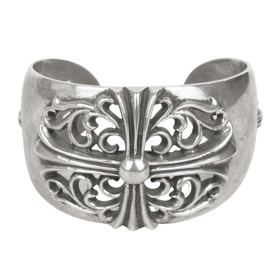CHROME HEARTS クロムハーツ（原本無） フローラルクロス ワイドカフ バングル ブレスレット シルバー系【中古】