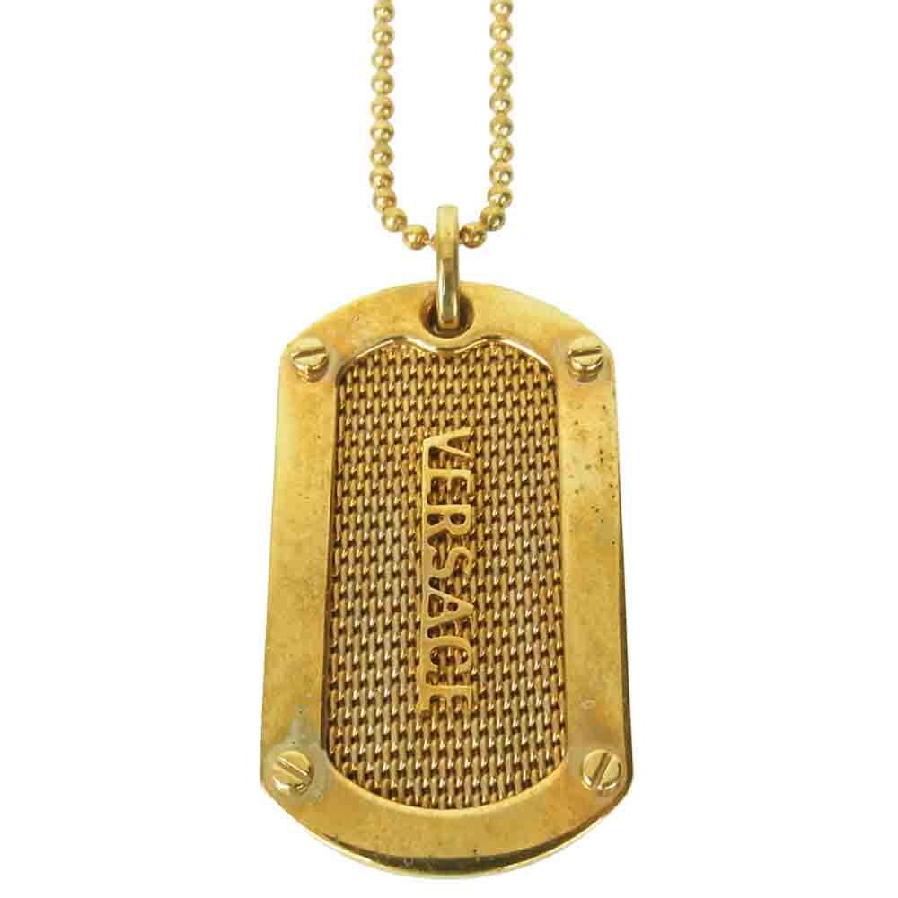 VERSACE ヴェルサーチ ドッグタグ ペンダント ネックレス ゴールド系【中古】