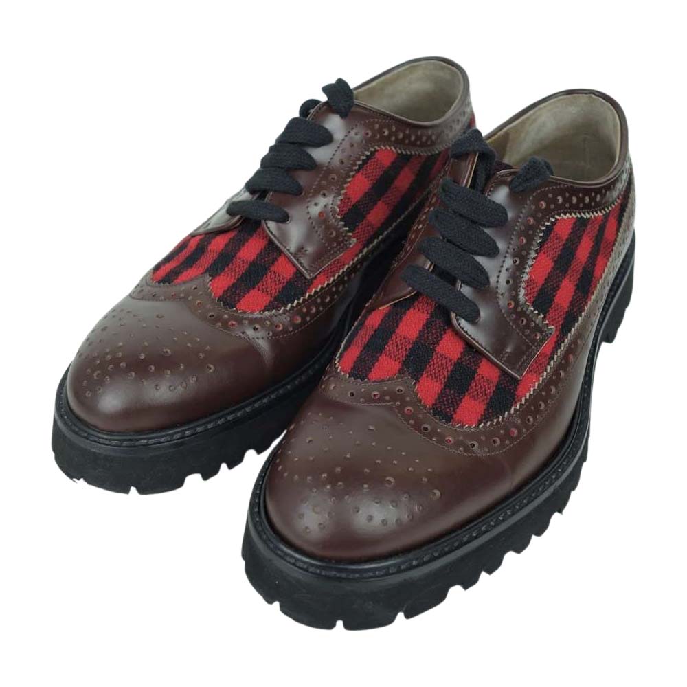MARNI マルニ Flannel Panelled Leather Brogues ウイングチップ シューズ ブラウン系 42【中古】