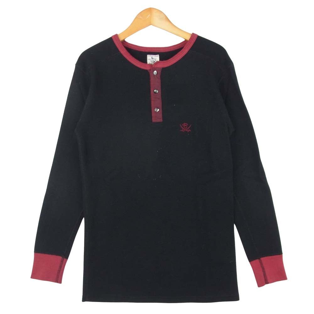 THE FLAT HEAD ザフラットヘッド RJB ヘンリーネック サーマル ロングスリーブ Tシャツ ブラック系 38【中古】