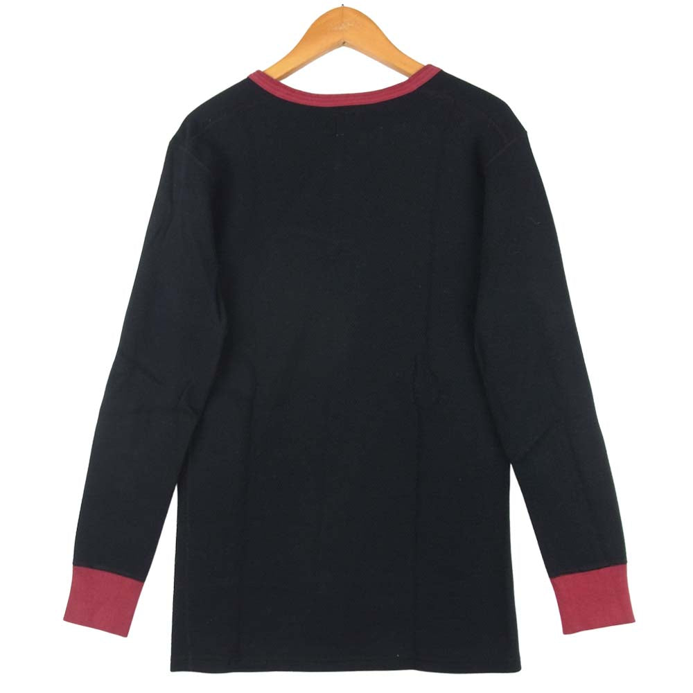 THE FLAT HEAD ザフラットヘッド RJB ヘンリーネック サーマル ロングスリーブ Tシャツ ブラック系 38【中古】