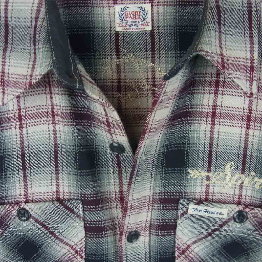 THE FLAT HEAD ザフラットヘッド GLORY PARK 刺繍 ネル 長袖 シャツ コットン グレー系 38【中古】