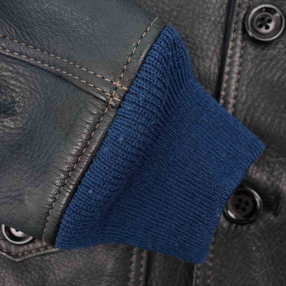 THE FLAT HEAD ザフラットヘッド SRJ-53 DEER SKIN JACKET ディアスキン レザー ダークネイビー系 38【中古】