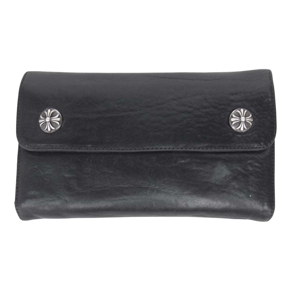 CHROME HEARTS クロムハーツ（原本無） WAVE ウェーブ クロスボール ボタン レザー 長財布 ウォレット ブラック系【中古】