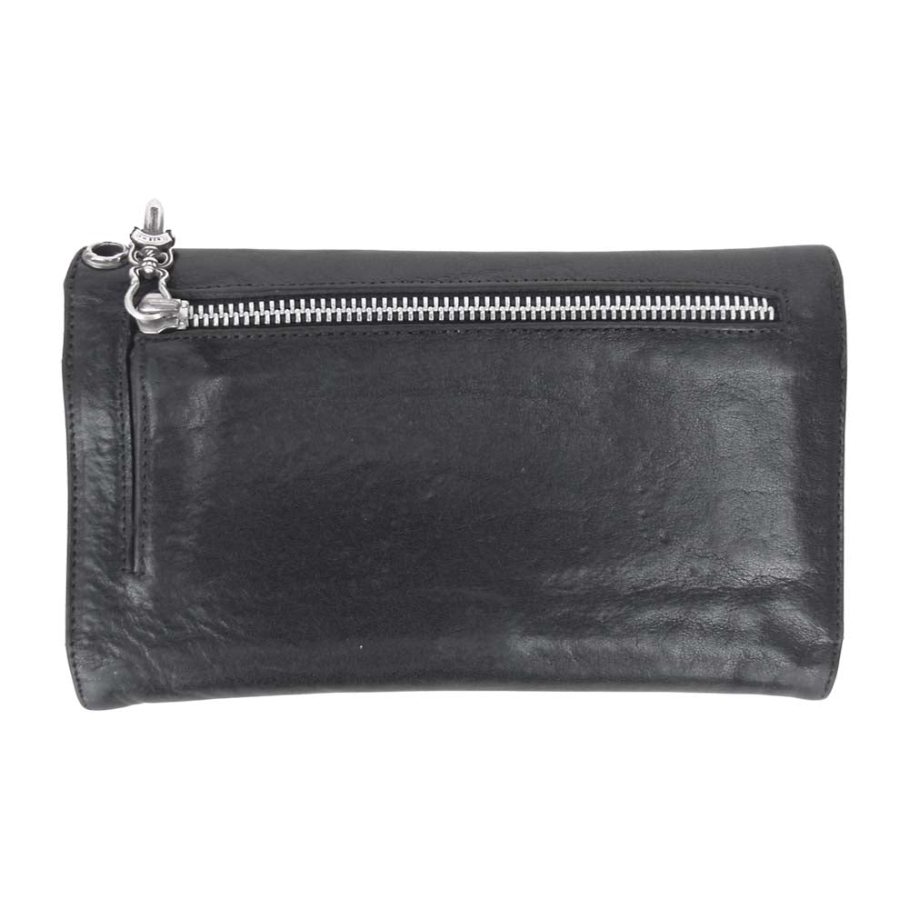 CHROME HEARTS クロムハーツ（原本無） WAVE ウェーブ クロスボール ボタン レザー 長財布 ウォレット ブラック系【中古】