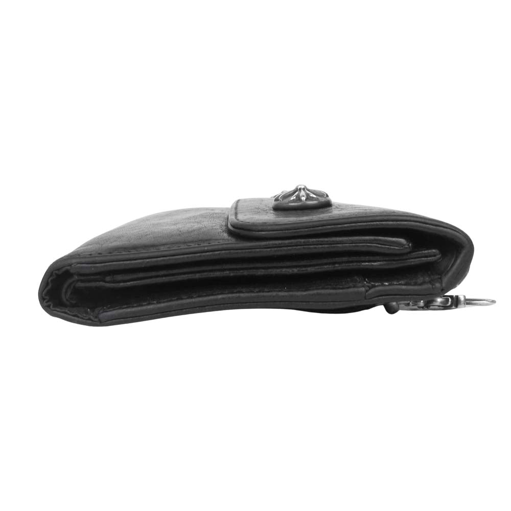 CHROME HEARTS クロムハーツ（原本無） WAVE ウェーブ クロスボール ボタン レザー 長財布 ウォレット ブラック系【中古】