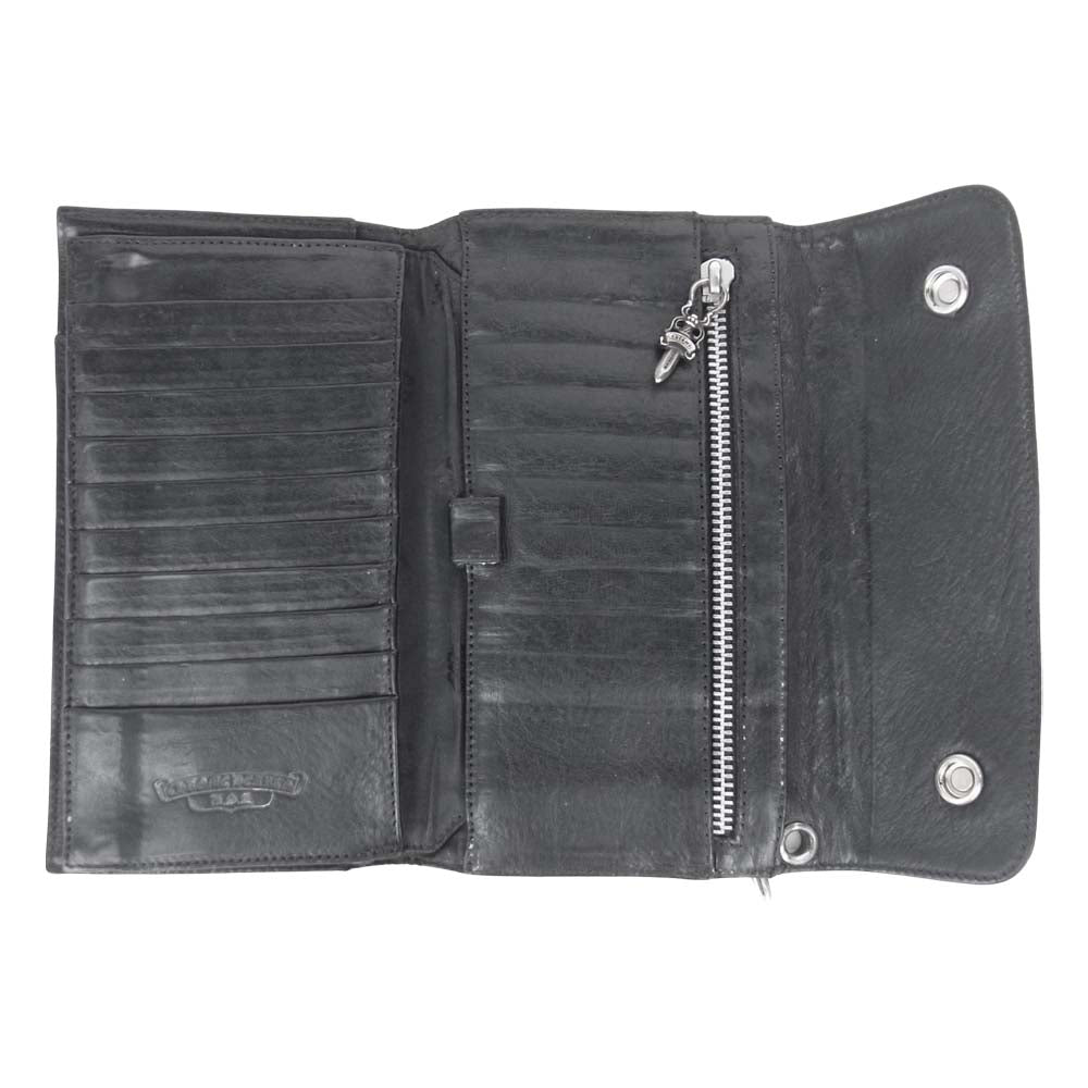 CHROME HEARTS クロムハーツ（原本無） WAVE ウェーブ クロスボール ボタン レザー 長財布 ウォレット ブラック系【中古】