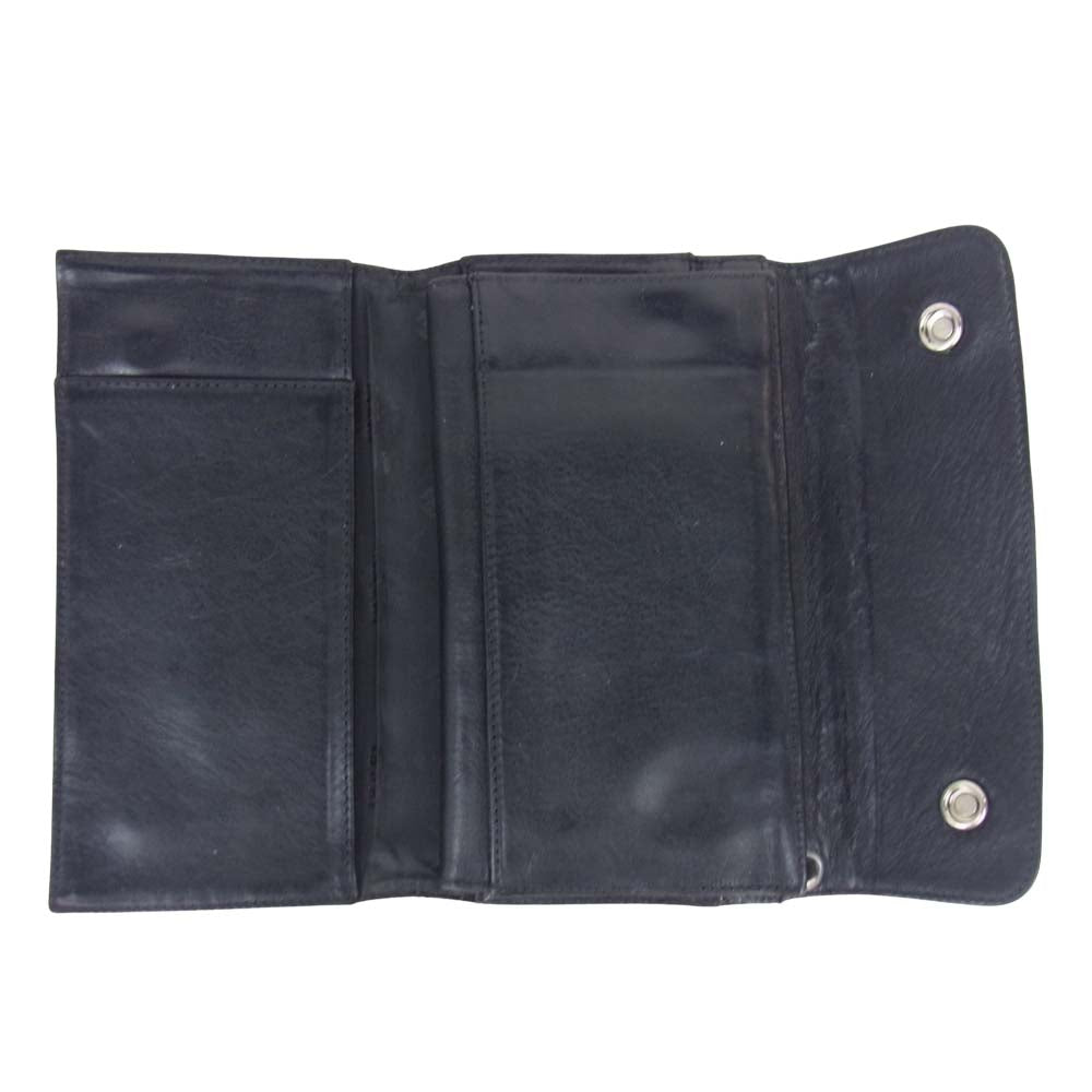 CHROME HEARTS クロムハーツ（原本無） WAVE ウェーブ クロスボール ボタン レザー 長財布 ウォレット ブラック系【中古】