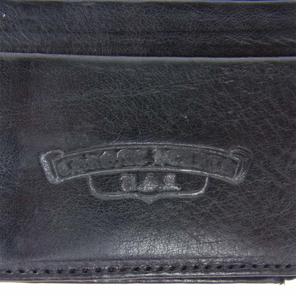 CHROME HEARTS クロムハーツ（原本無） WAVE ウェーブ クロスボール ボタン レザー 長財布 ウォレット ブラック系【中古】