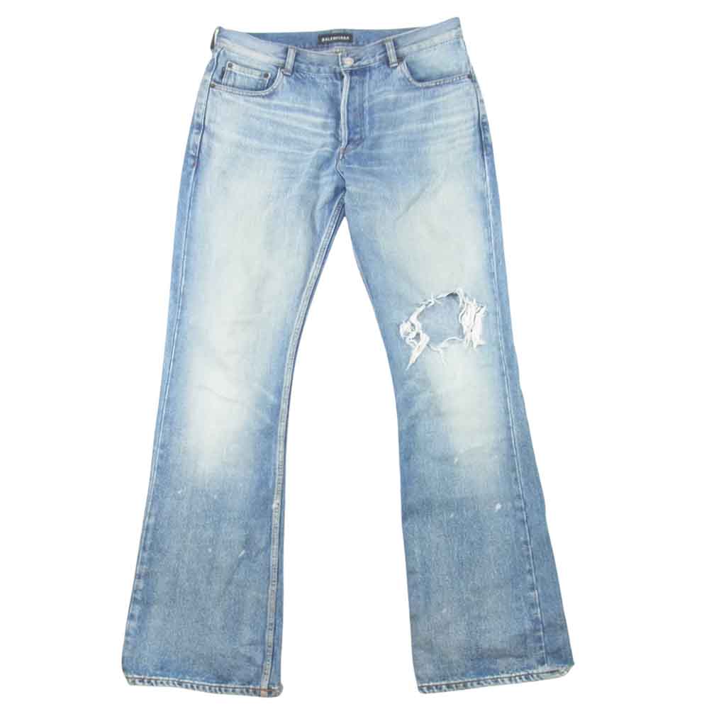 BALENCIAGA バレンシアガ 18SS 536158 ニーホール ブーツカット デニムパンツ インディゴブルー系 32【中古】