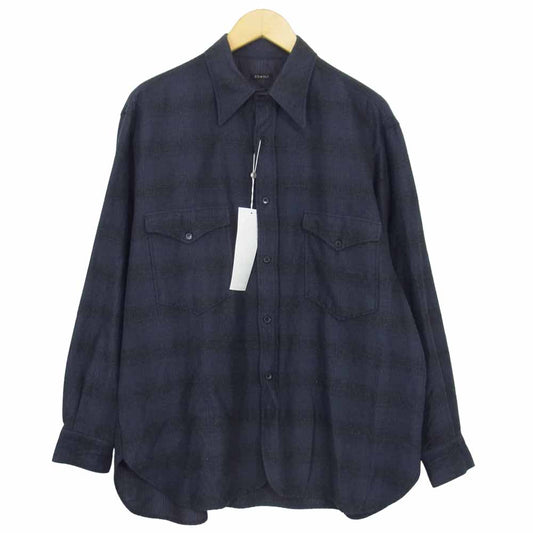 COMOLI コモリ 21AW U03-02010 シルク混 ウール ワーク シャツ ネイビー系 2【中古】